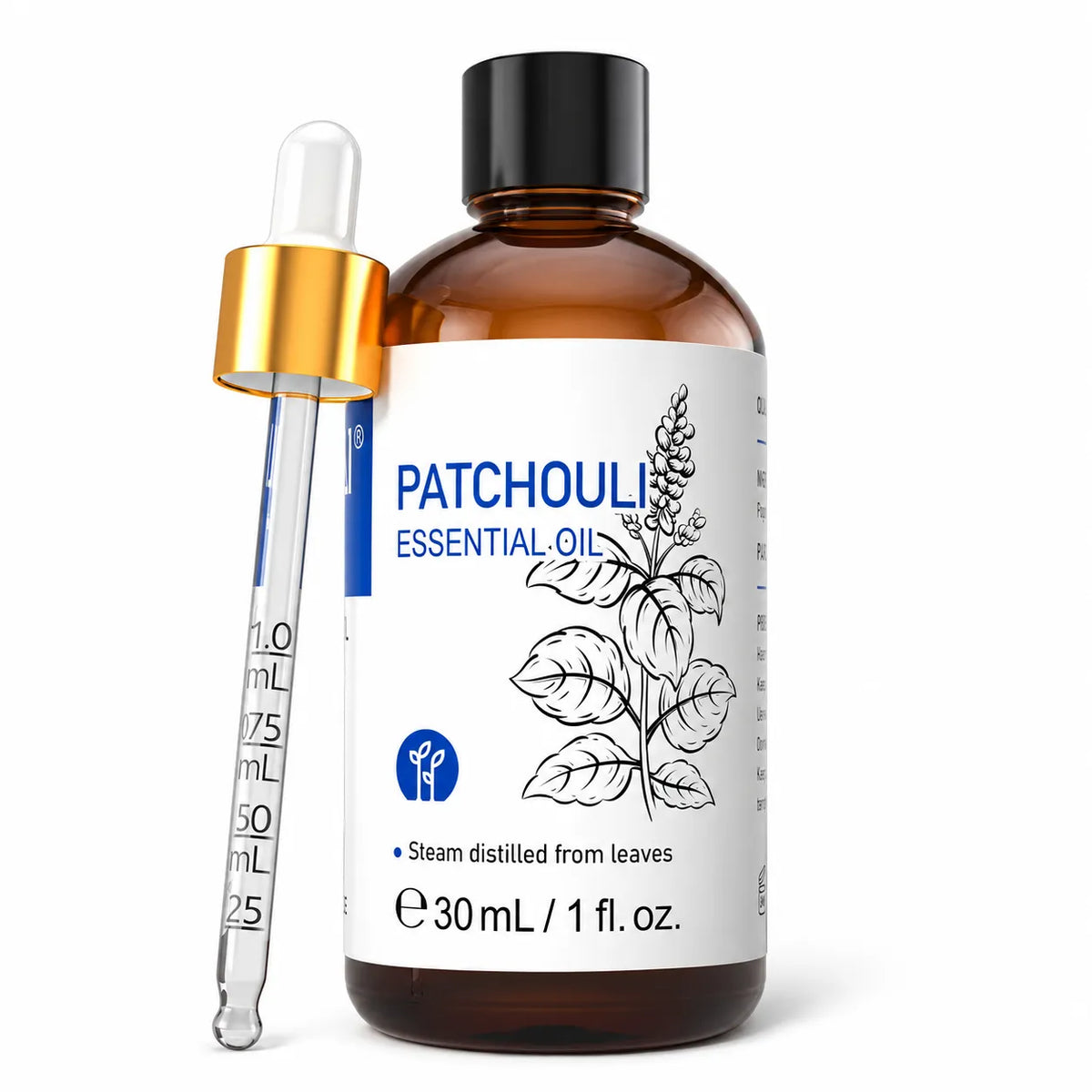 HIQILI Patchouli Essential Oil 30 mL amber bottle with dropper