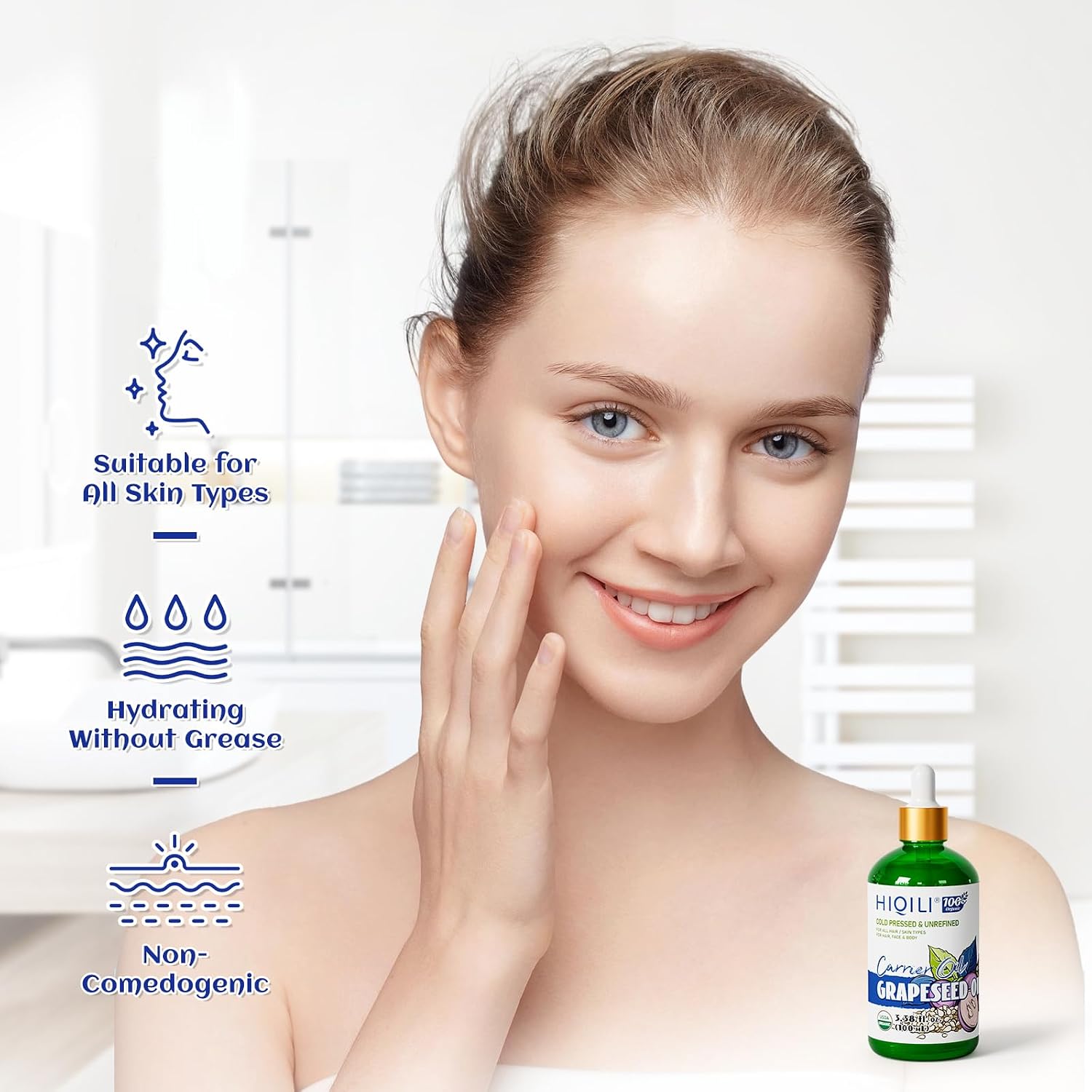 Organic Grapeseed Oil - Lightweight Carrier Oil for Skin, Hair & DIY Care
