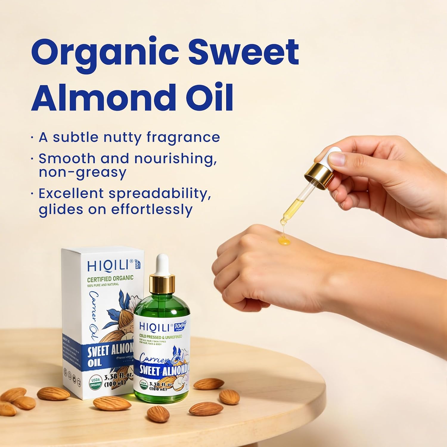 Organic Sweet Almond Oil - Cold-Pressed Carrier Oil for Massage & Body Care