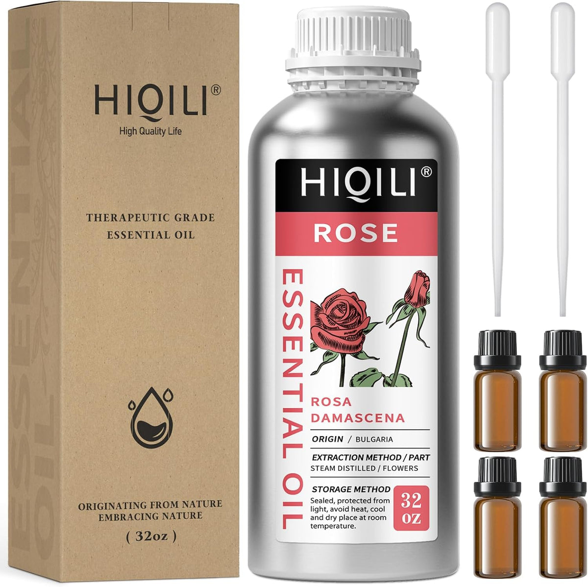 HIQILI Rose Essential Oil 10 mL set shown from a second angle