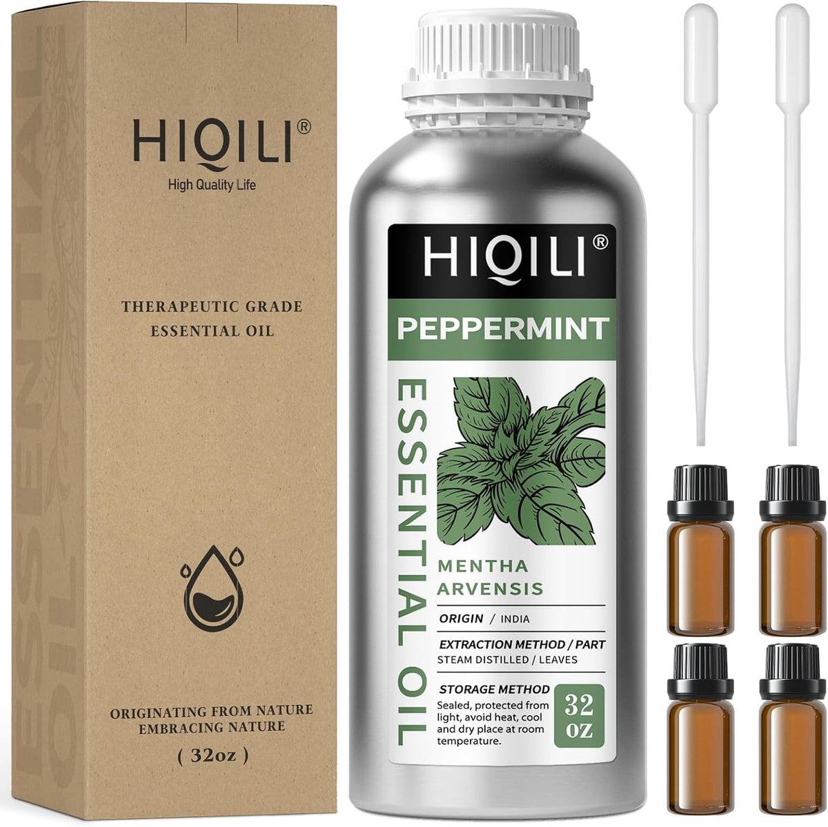HIQILI Peppermint Essential Oil 10 mL set shown from a second angle