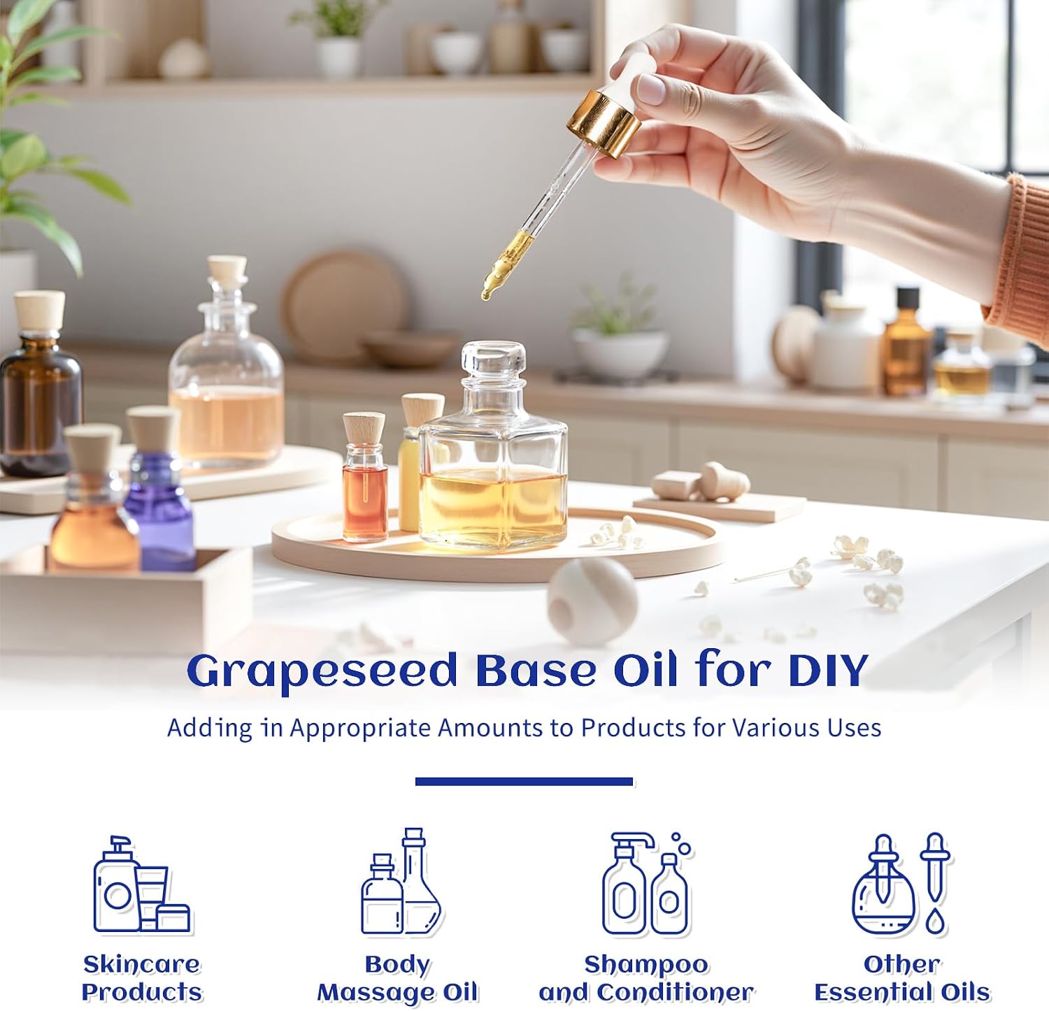 Organic Grapeseed Oil - Lightweight Carrier Oil for Skin, Hair & DIY Care