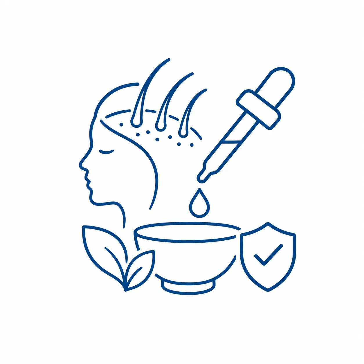 Measured tea tree oil drop with scalp, mixing bowl and safety shield for custom blends