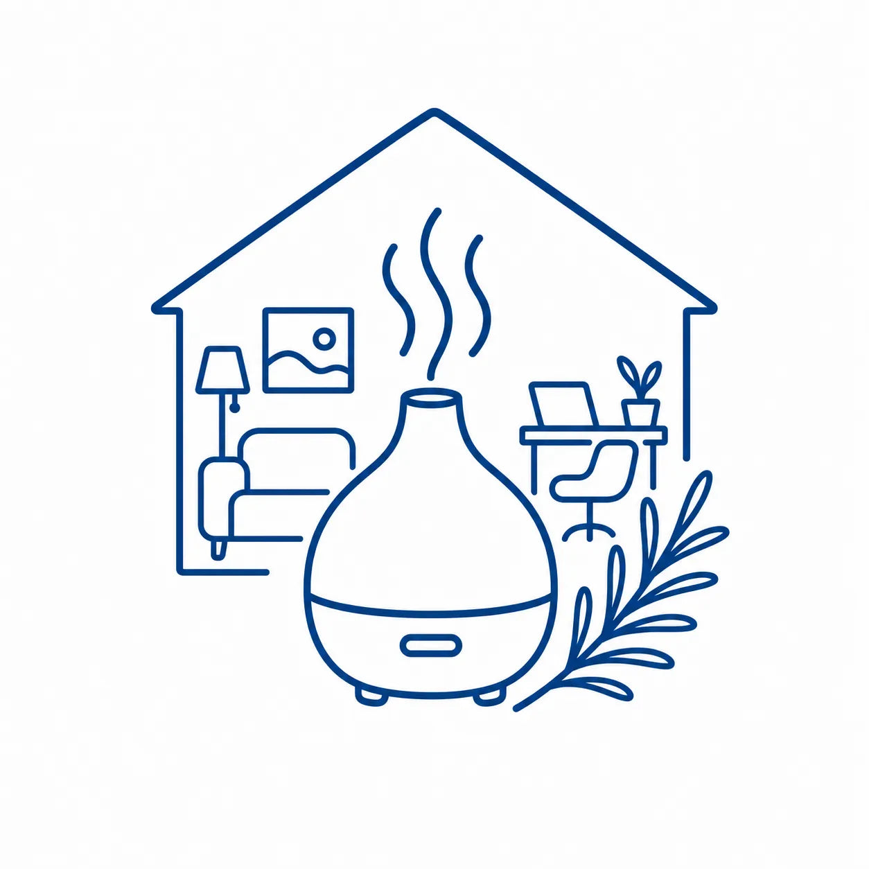 Rosemary diffuser in a home workspace for a clear herbal room scent