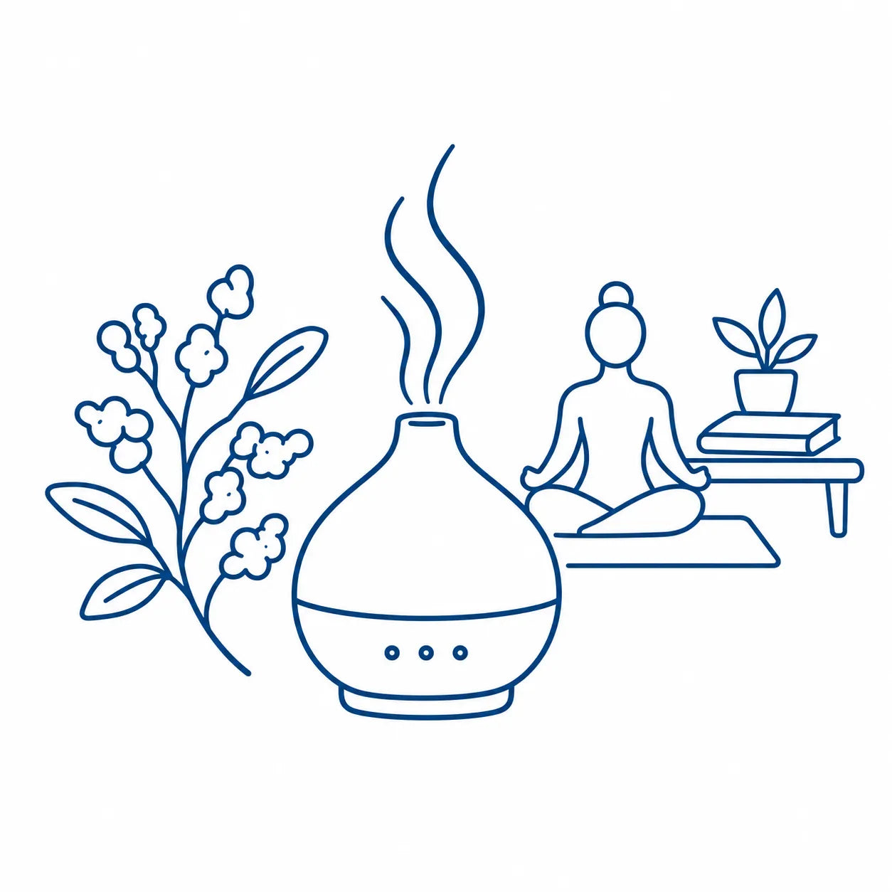 Frankincense diffuser with meditation and yoga symbols for warm quiet personal spaces