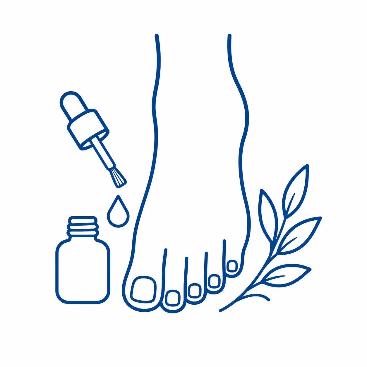 Tea tree oil dropper and foot with nails for diluted nail and foot-care routines