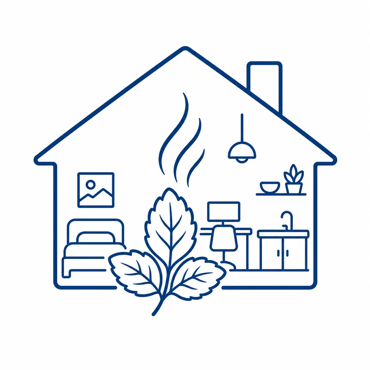 Peppermint leaves and scent waves inside a home representing a fresh mint aroma