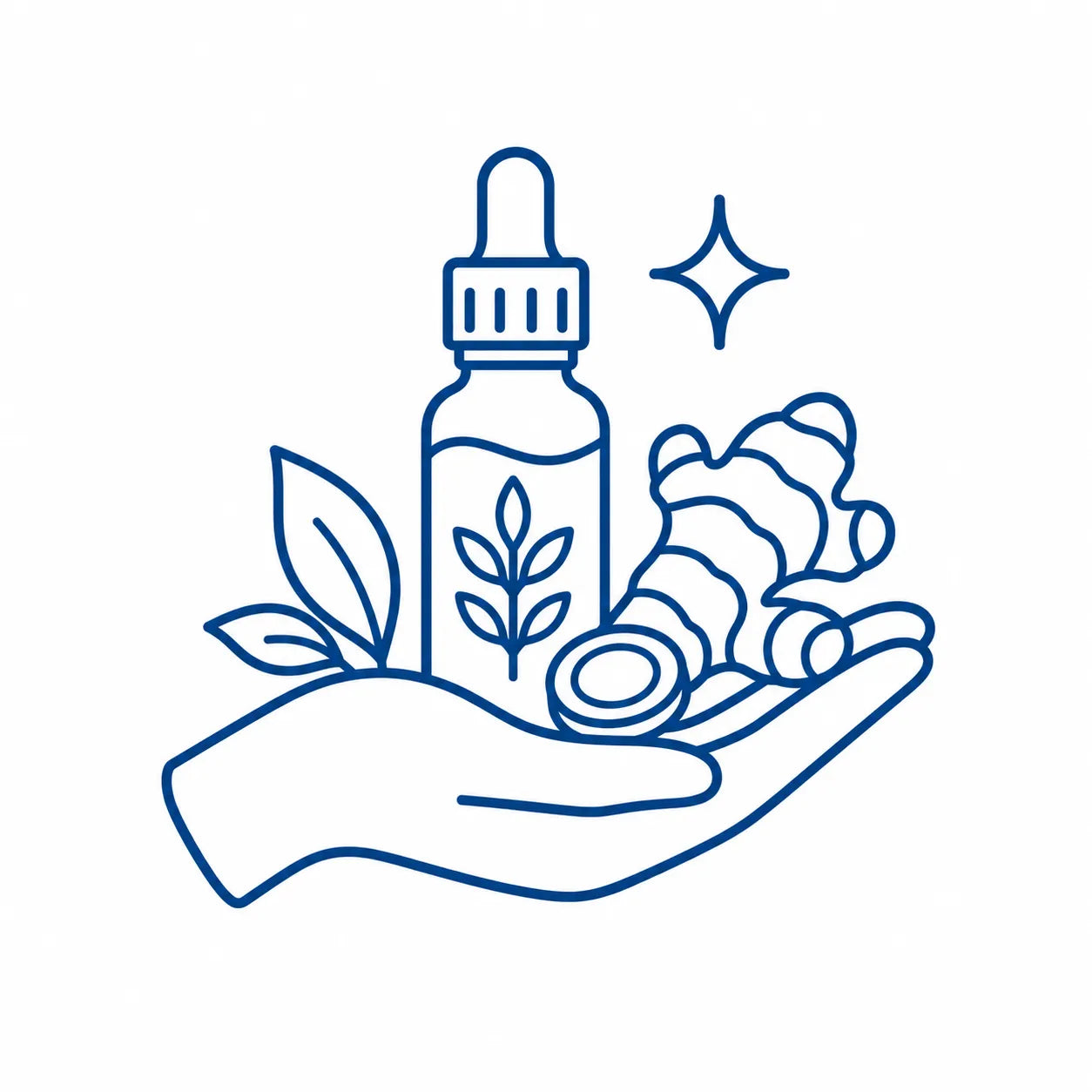 Hand holding turmeric essential oil and turmeric root for custom personal blends