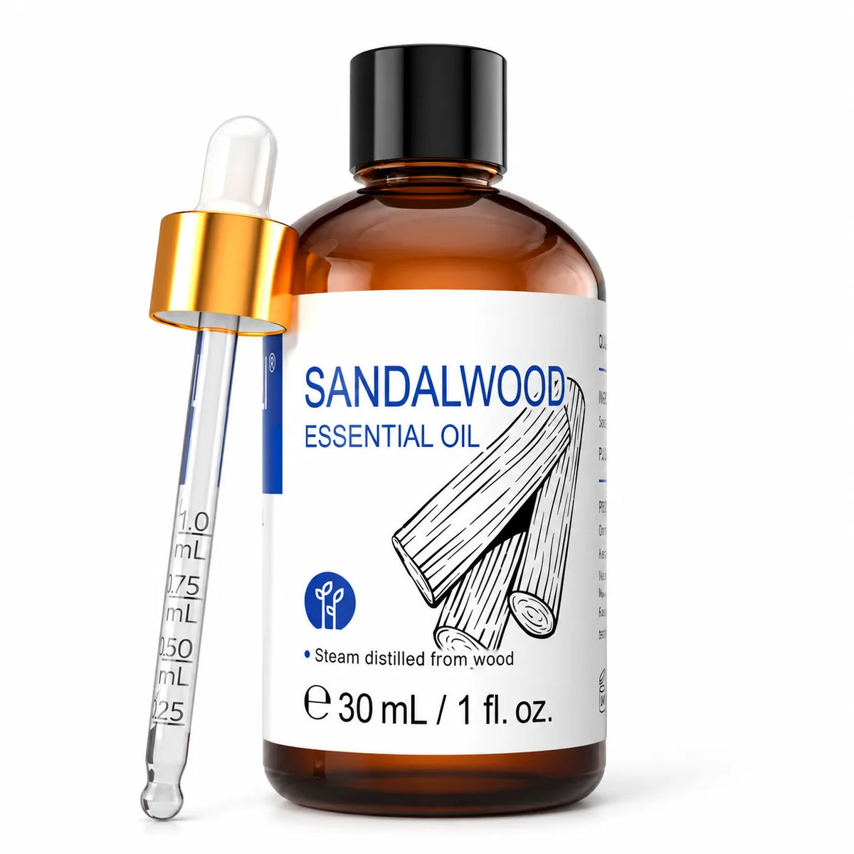 HIQILI Sandalwood Essential Oil 30 mL amber bottle with dropper