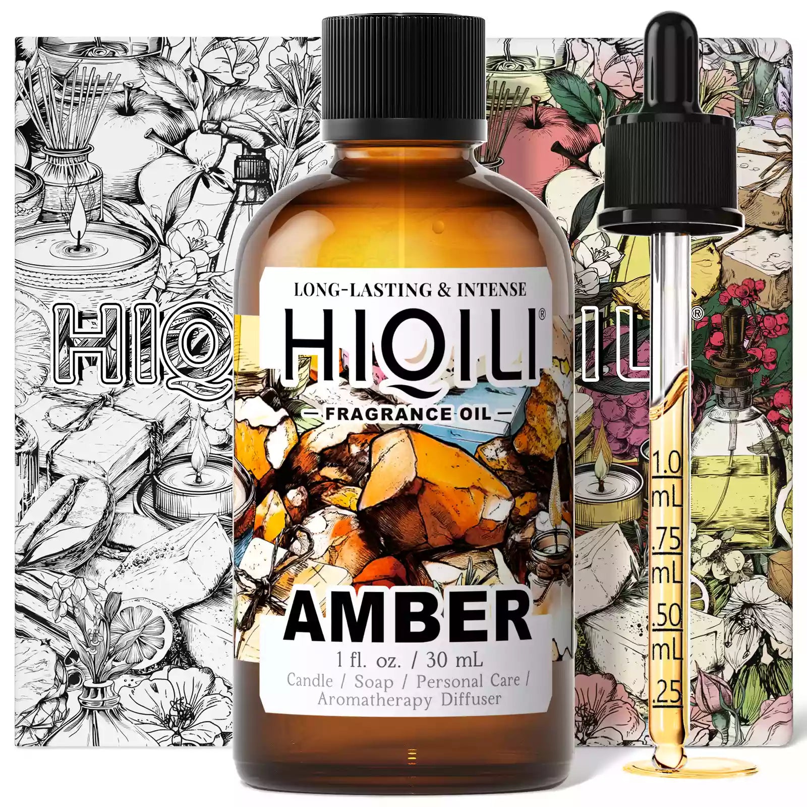 HIQILI Amber Fragrance Oil 30 mL bottle with dropper