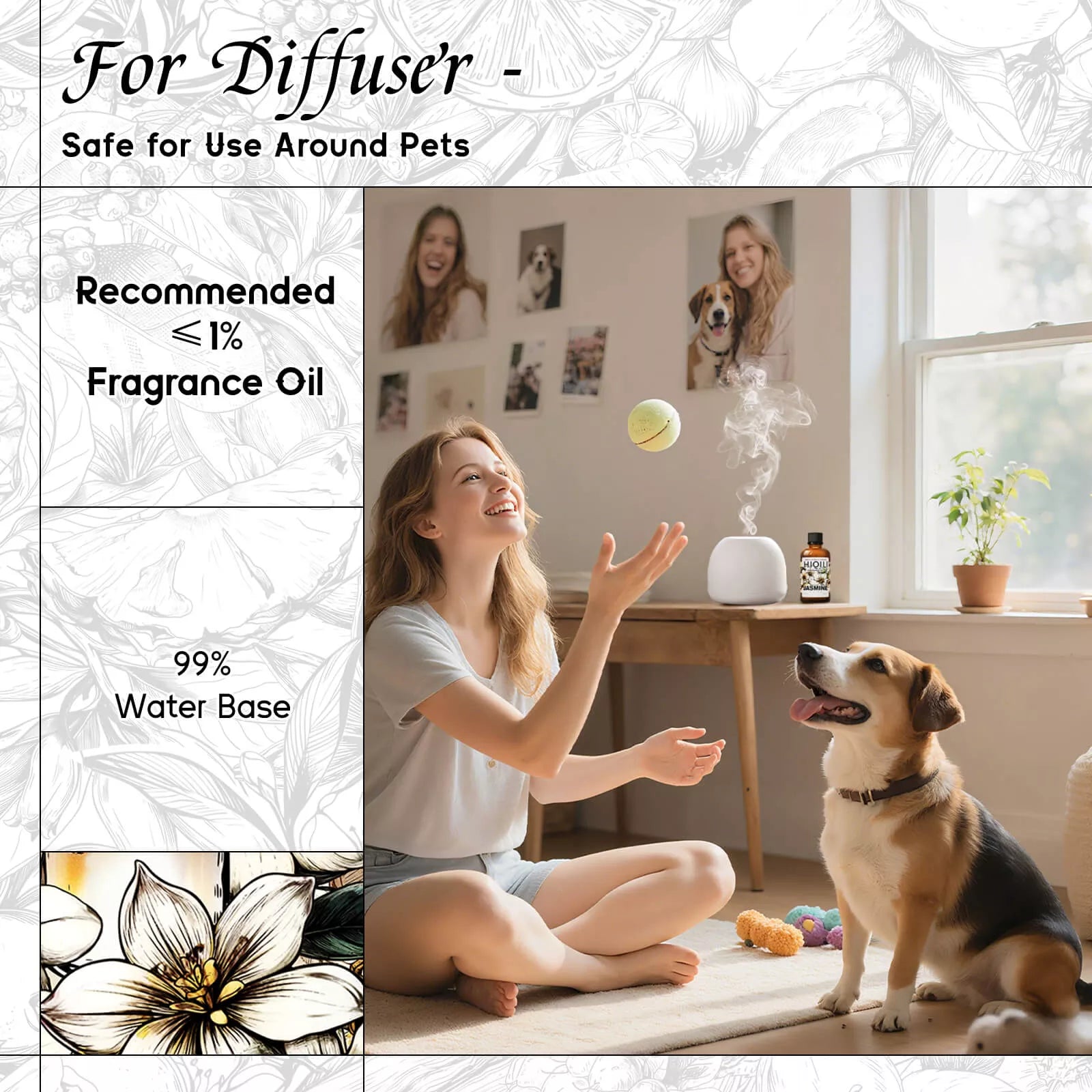 HIQILI Jasmine Fragrance Oil diffuser use graphic