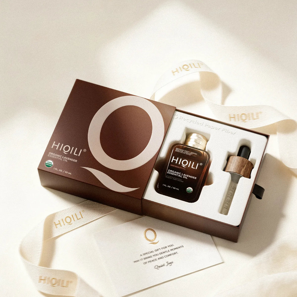 HIQILI 30 mL organic lavender essential oil in Signature Q gift box with glass dropper