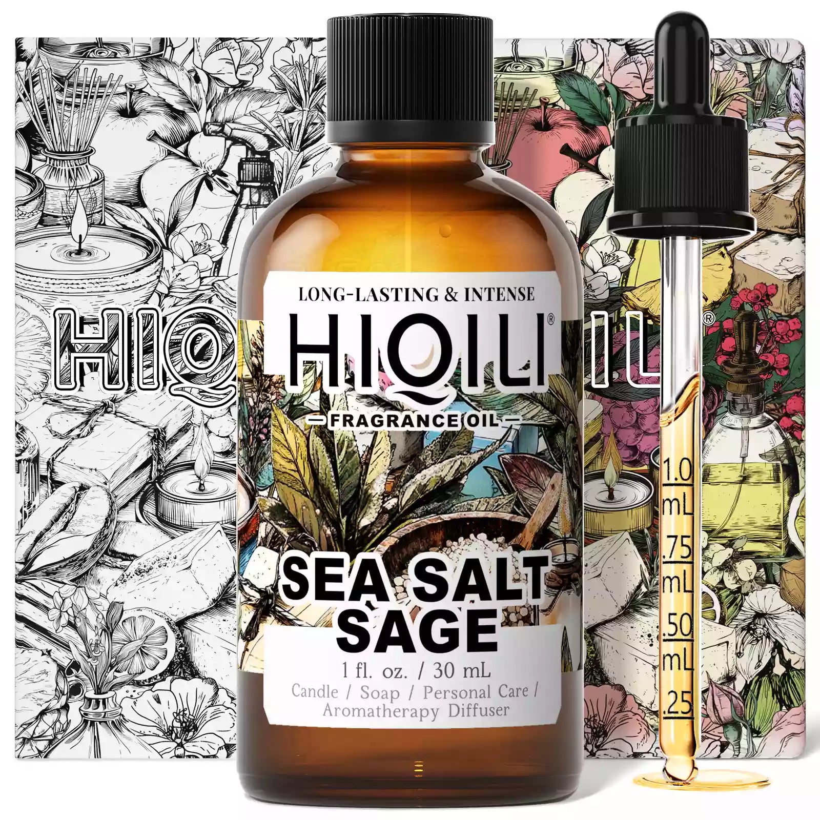 HIQILI Sea Salt Sage Fragrance Oil 30 mL bottle with dropper