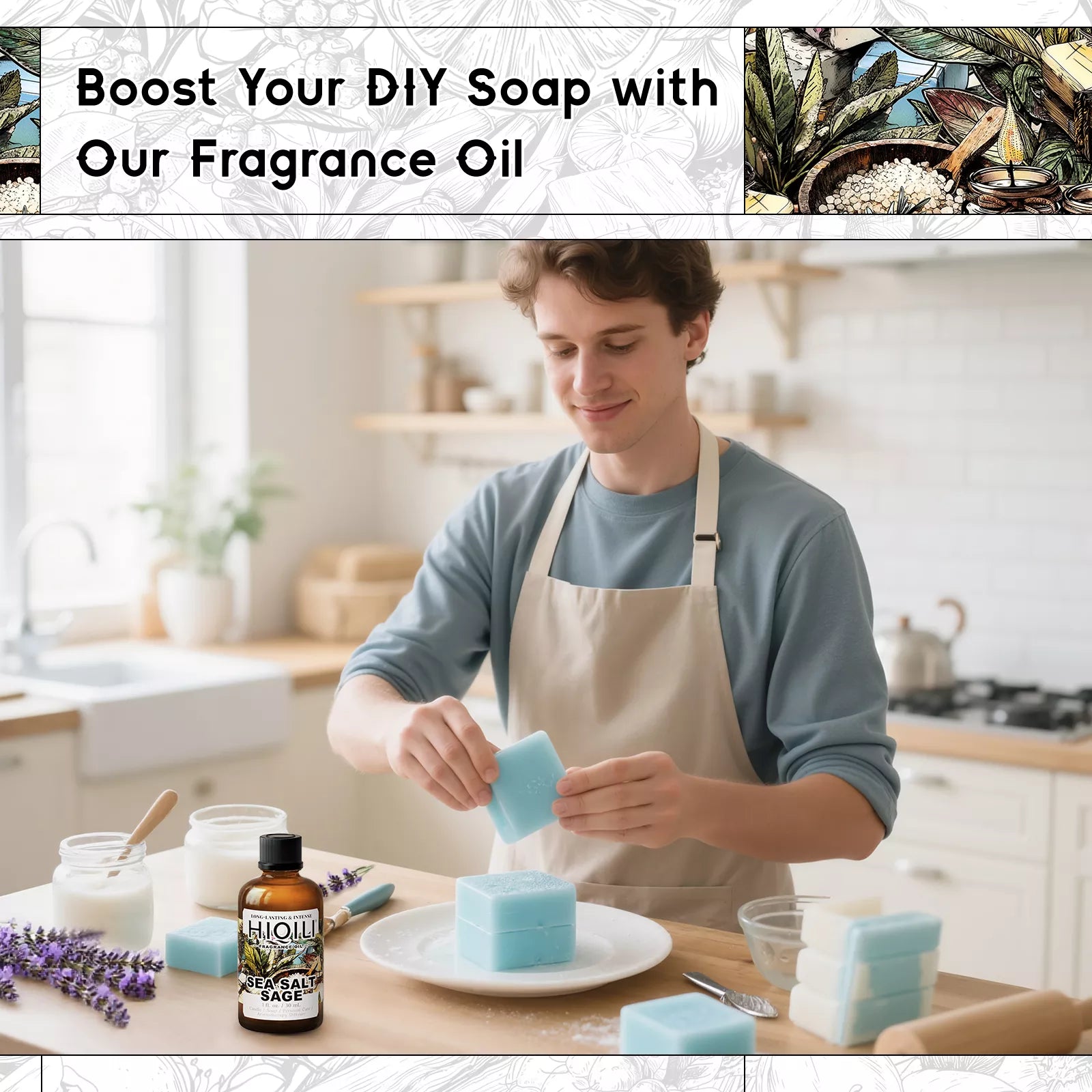 HIQILI Sea Salt Sage Fragrance Oil soap making graphic