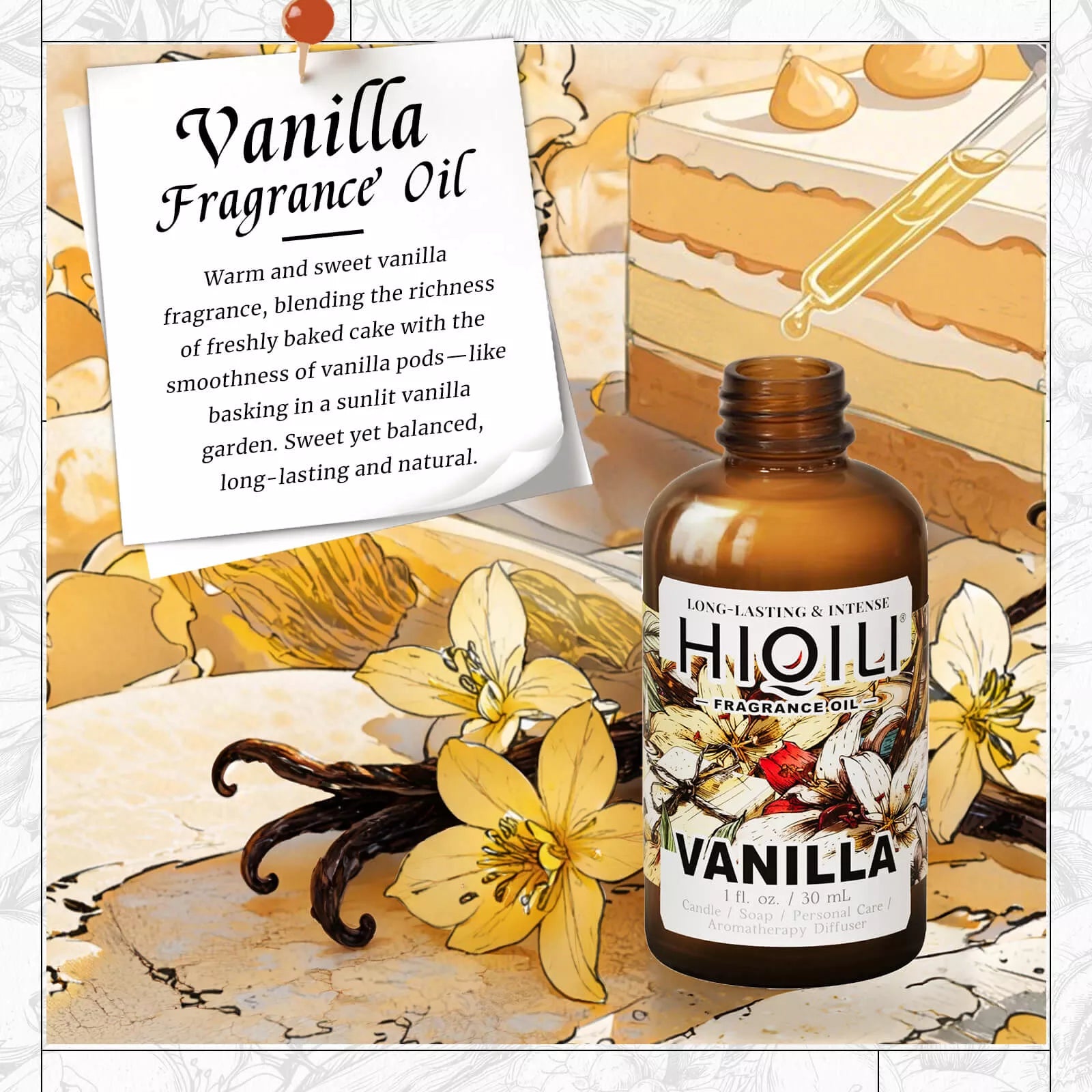 HIQILI Vanilla Fragrance Oil warm sweet vanilla scent card