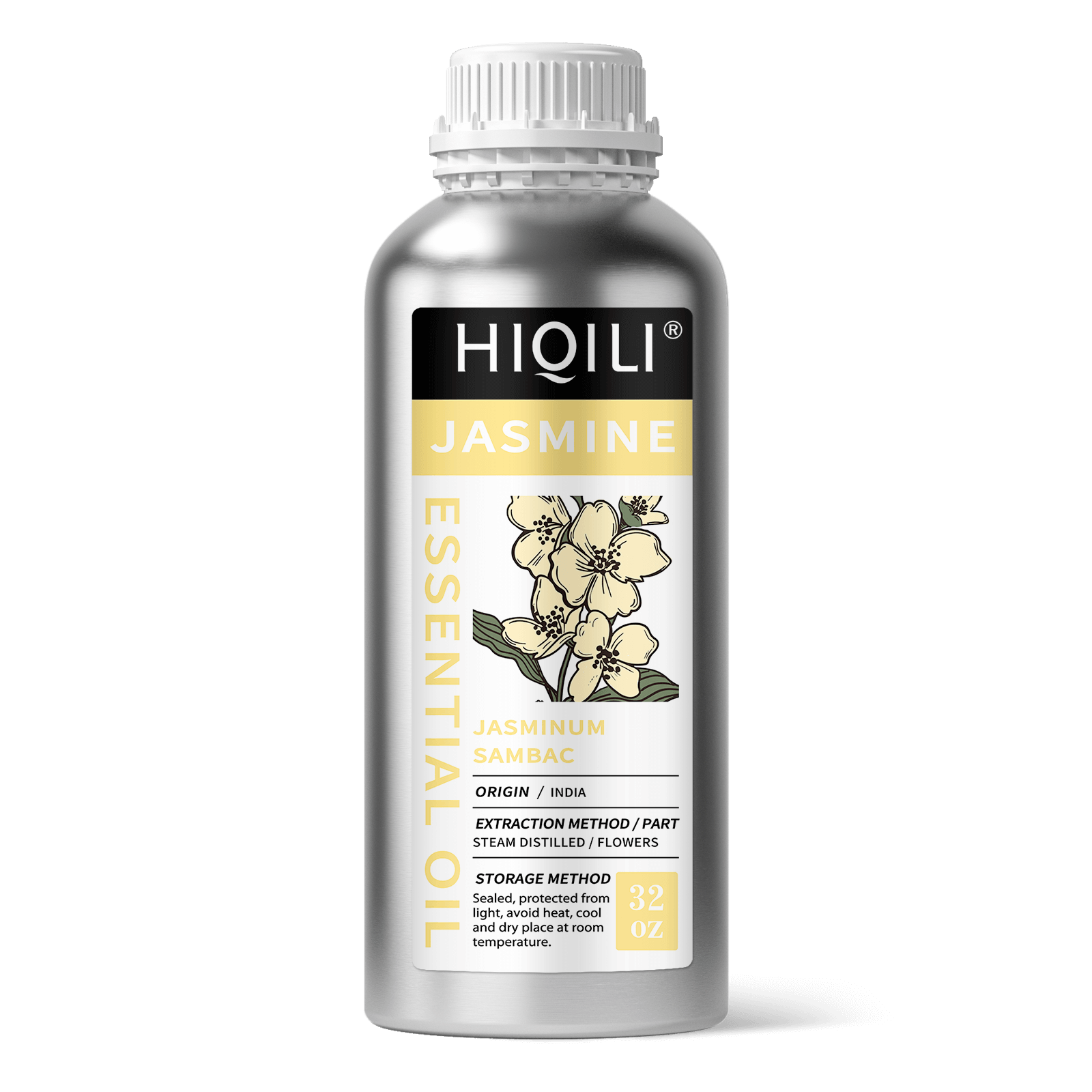 HIQILI 32 oz wholesale bulk Jasmine Essential Oil in aluminum bottle, Indian Jasminum sambac.