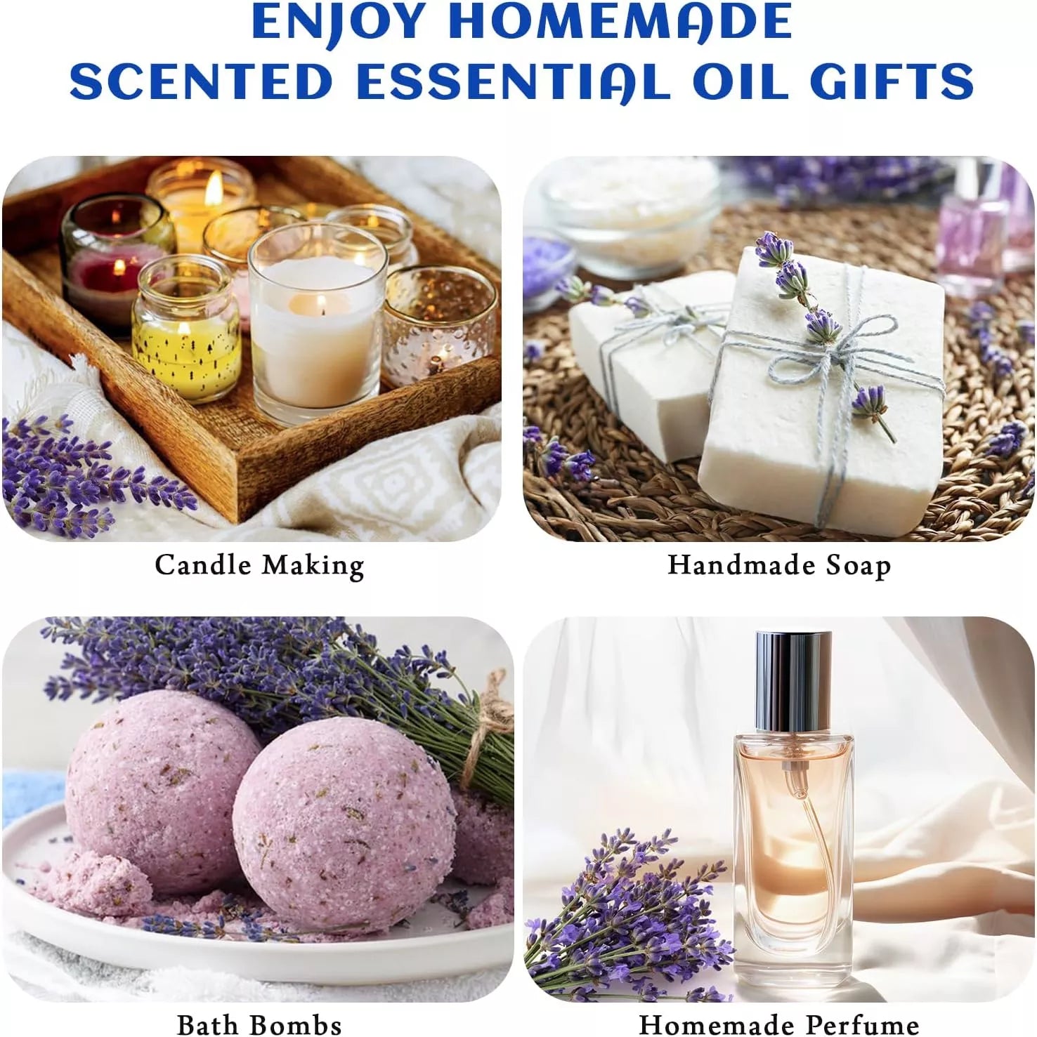 HIQILI True Lavender Essential Oil for DIY scented gifts: candle making, handmade soap, bath bombs, and homemade perfume.