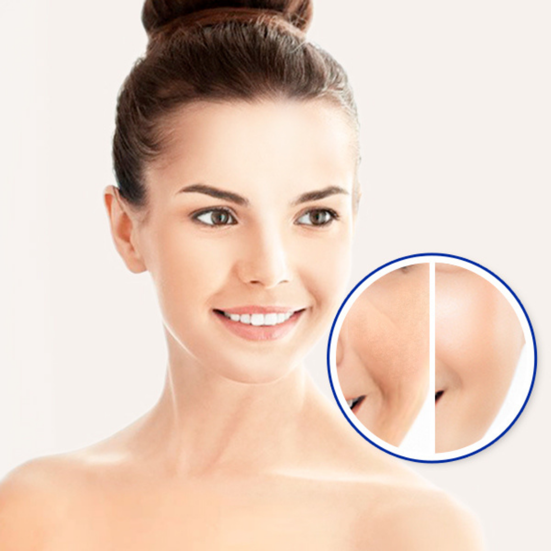 Beautiful woman with glowing skin showcasing the anti-aging and smoothing benefits of adding pure sandalwood essential oil to daily facial skincare.