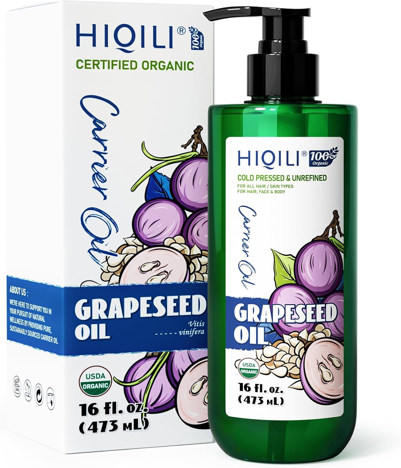 Organic Grapeseed Oil - Lightweight Carrier Oil for Skin, Hair & DIY Care