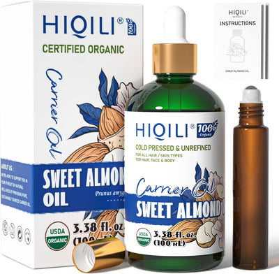 Organic Sweet Almond Oil - Cold-Pressed Carrier Oil for Massage & Body Care