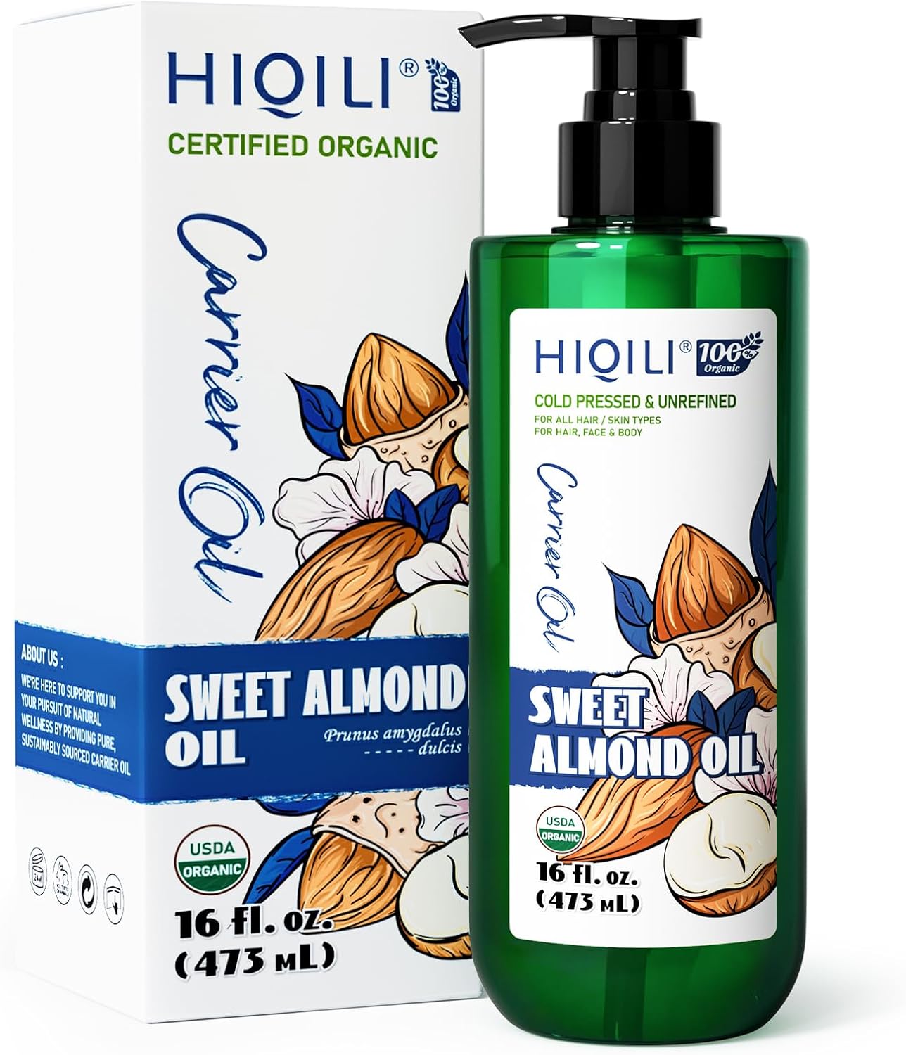 Organic Sweet Almond Oil - Cold-Pressed Carrier Oil for Massage & Body Care