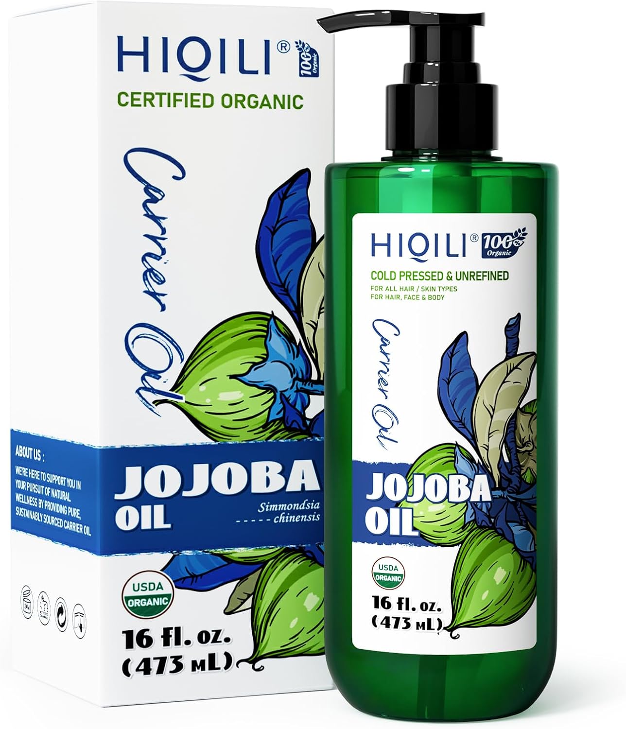 Organic Jojoba Oil - Cold-Pressed Carrier Oil for Skin, Hair & Blends