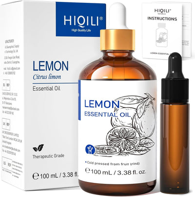 HIQILI Lemon Essential Oil 100 mL box with amber bottle and dropper