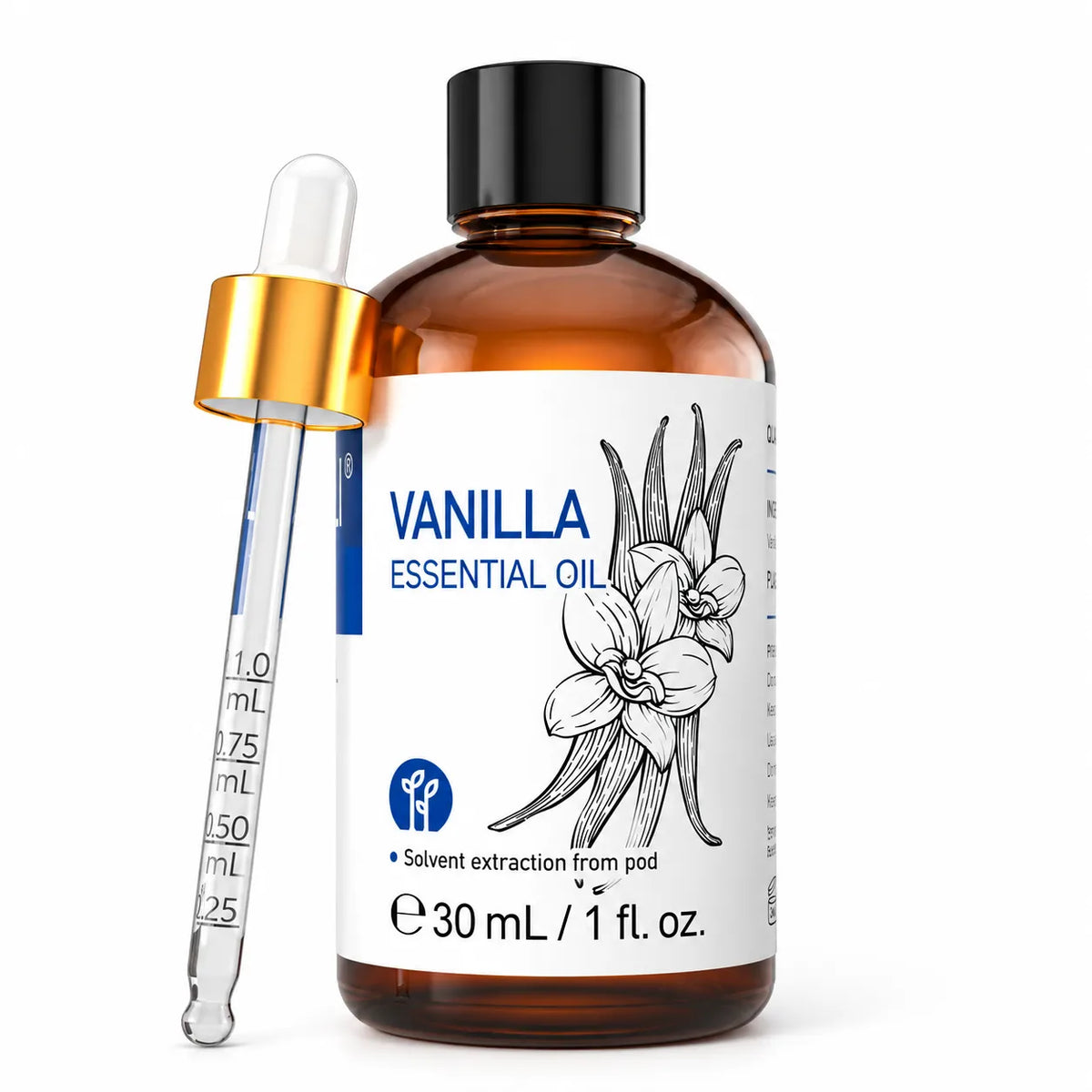 HIQILI Vanilla Essential Oil 30 mL amber bottle with dropper