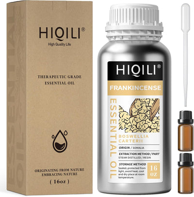 HIQILI Frankincense Essential Oil 10 mL set of silver bottles with droppers