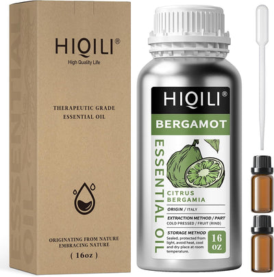 HIQILI Bergamot Essential Oil 10 mL set of silver bottles with droppers