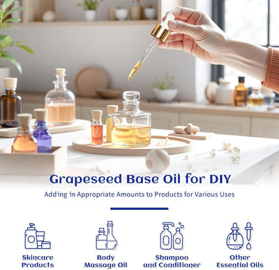 Organic Grapeseed Oil - Lightweight Carrier Oil for Skin, Hair & DIY Care