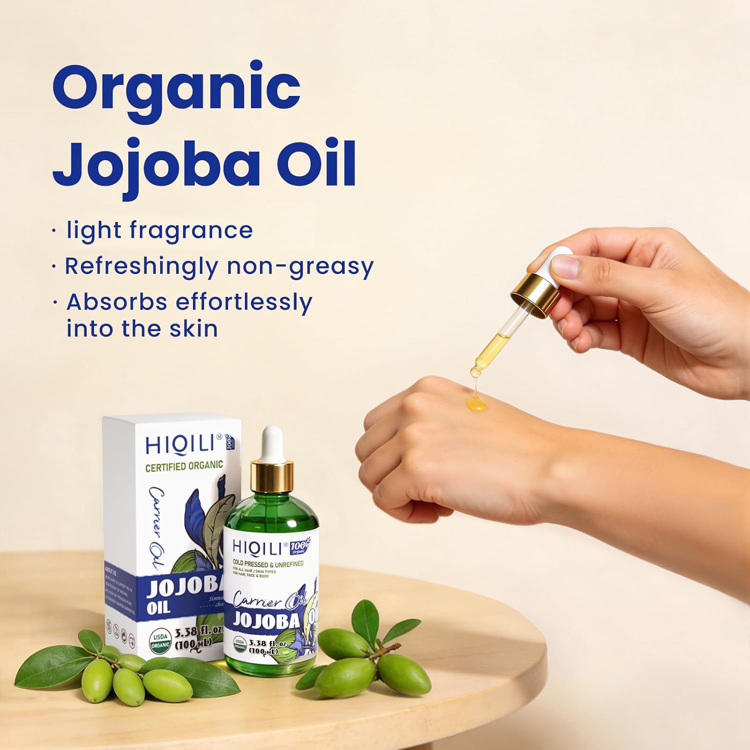 Organic Jojoba Oil - Cold-Pressed Carrier Oil for Skin, Hair & Blends
