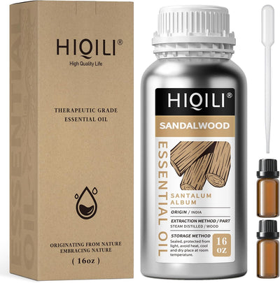 HIQILI Sandalwood Essential Oil 10 mL set of silver bottles with droppers