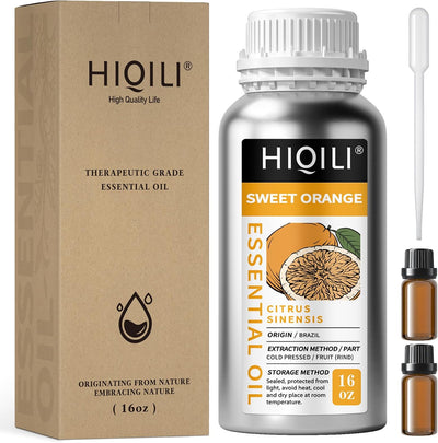 HIQILI Sweet Orange Essential Oil 10 mL set of silver bottles with droppers