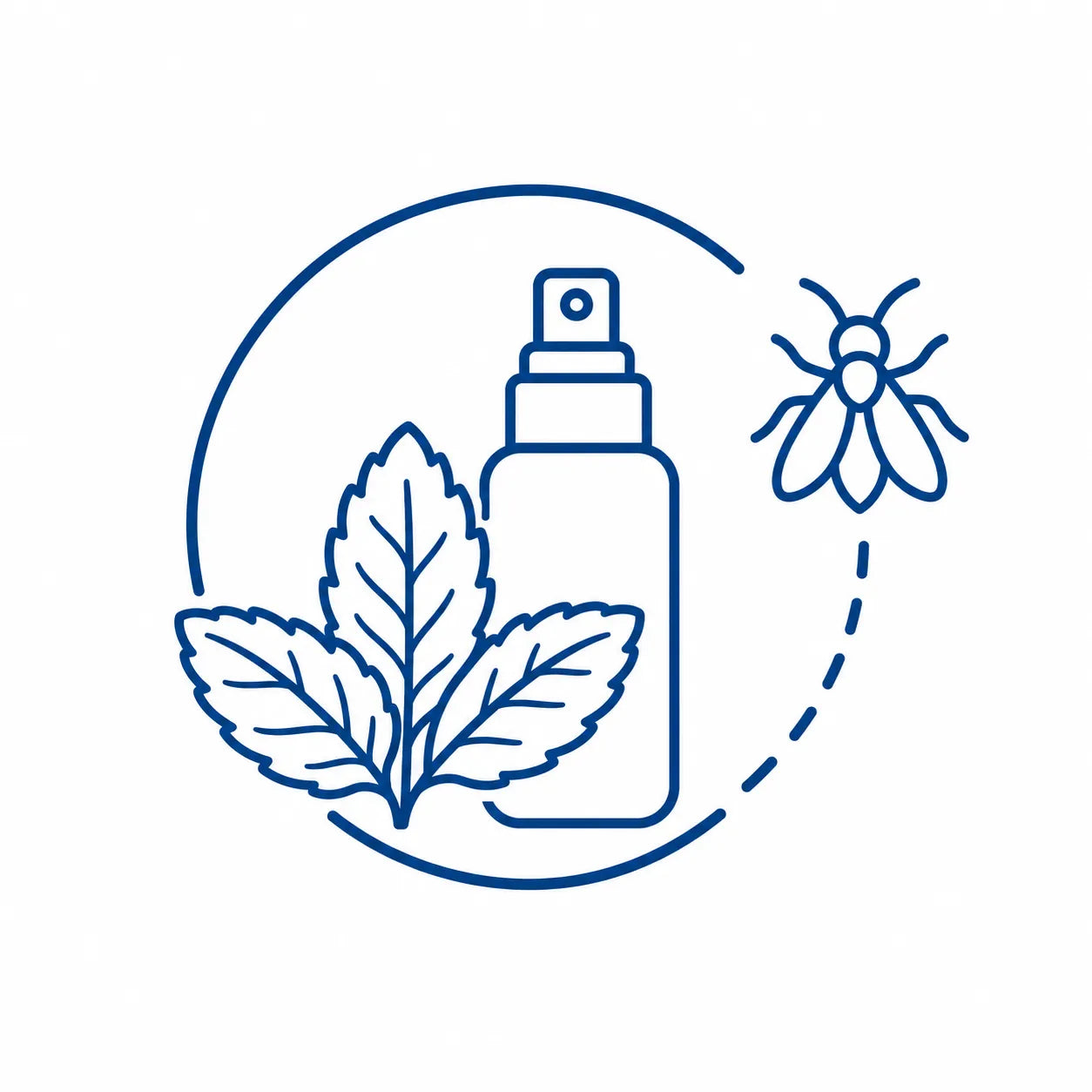 Peppermint spray with a protective arc and insect symbol for unwanted insect control