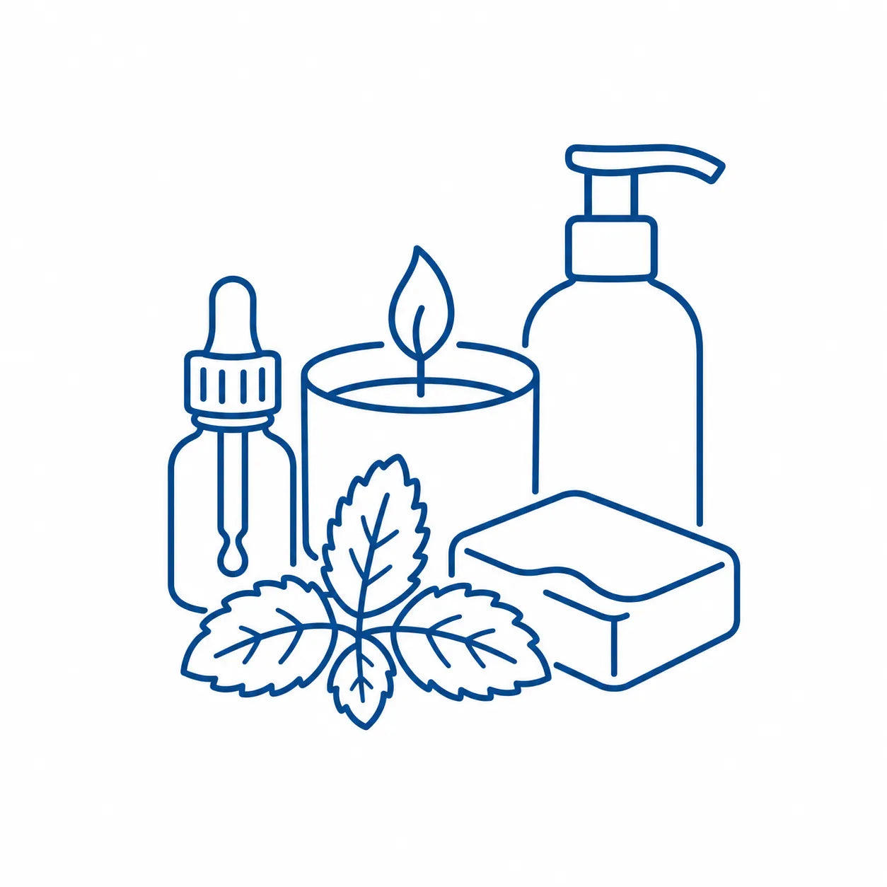 Peppermint oil with candle, soap and lotion for handmade DIY projects