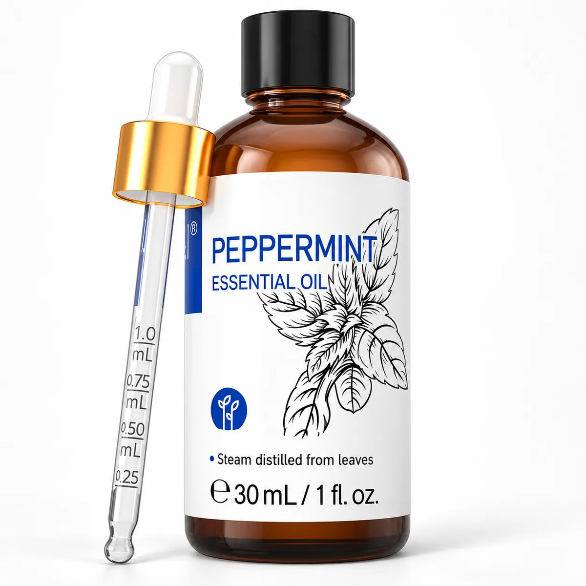 HIQILI Peppermint Essential Oil 30 mL amber bottle with dropper
