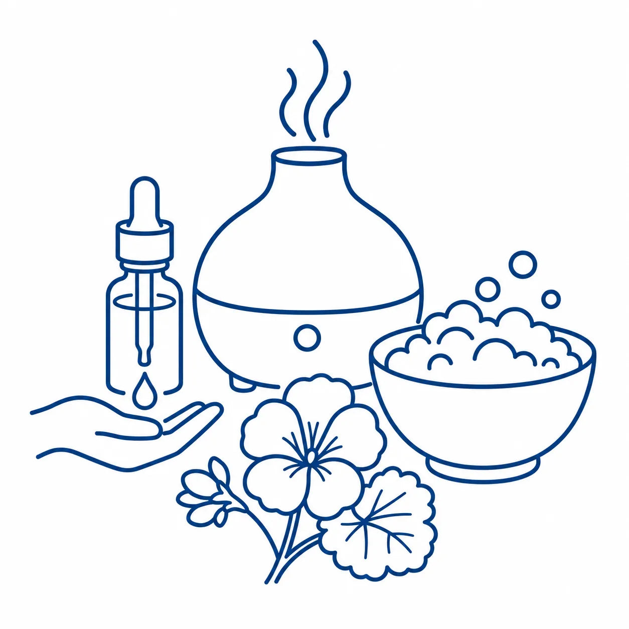 Geranium essential oil with diffuser and bath bowl for DIY fragrance projects