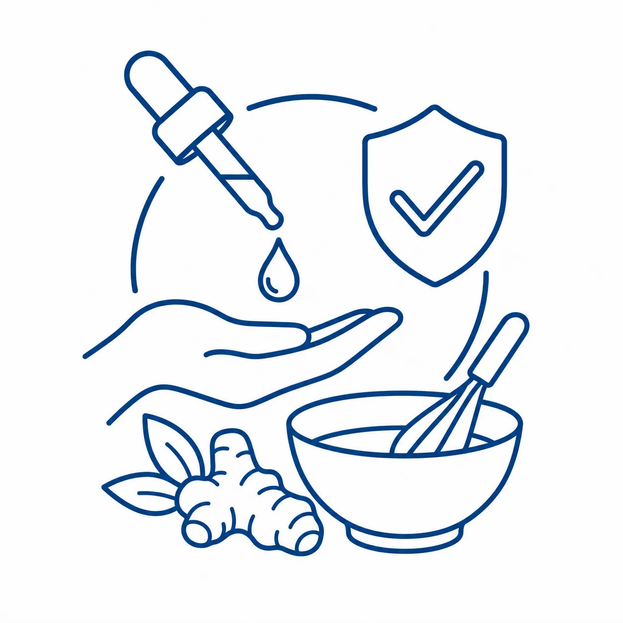Measured ginger essential oil drop with mixing bowl and safety shield for body care formulas