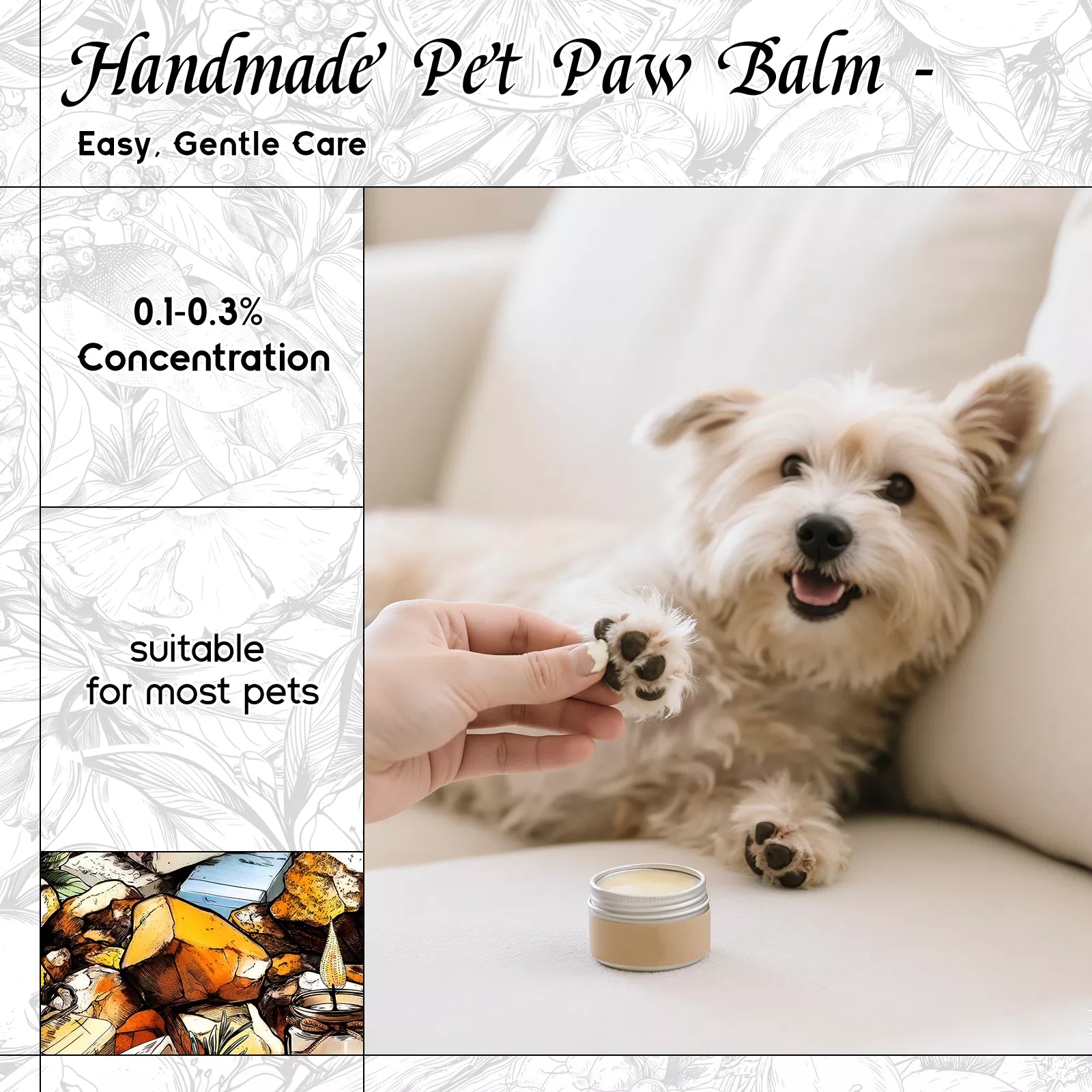 HIQILI Amber Fragrance Oil diluted pet paw balm use graphic