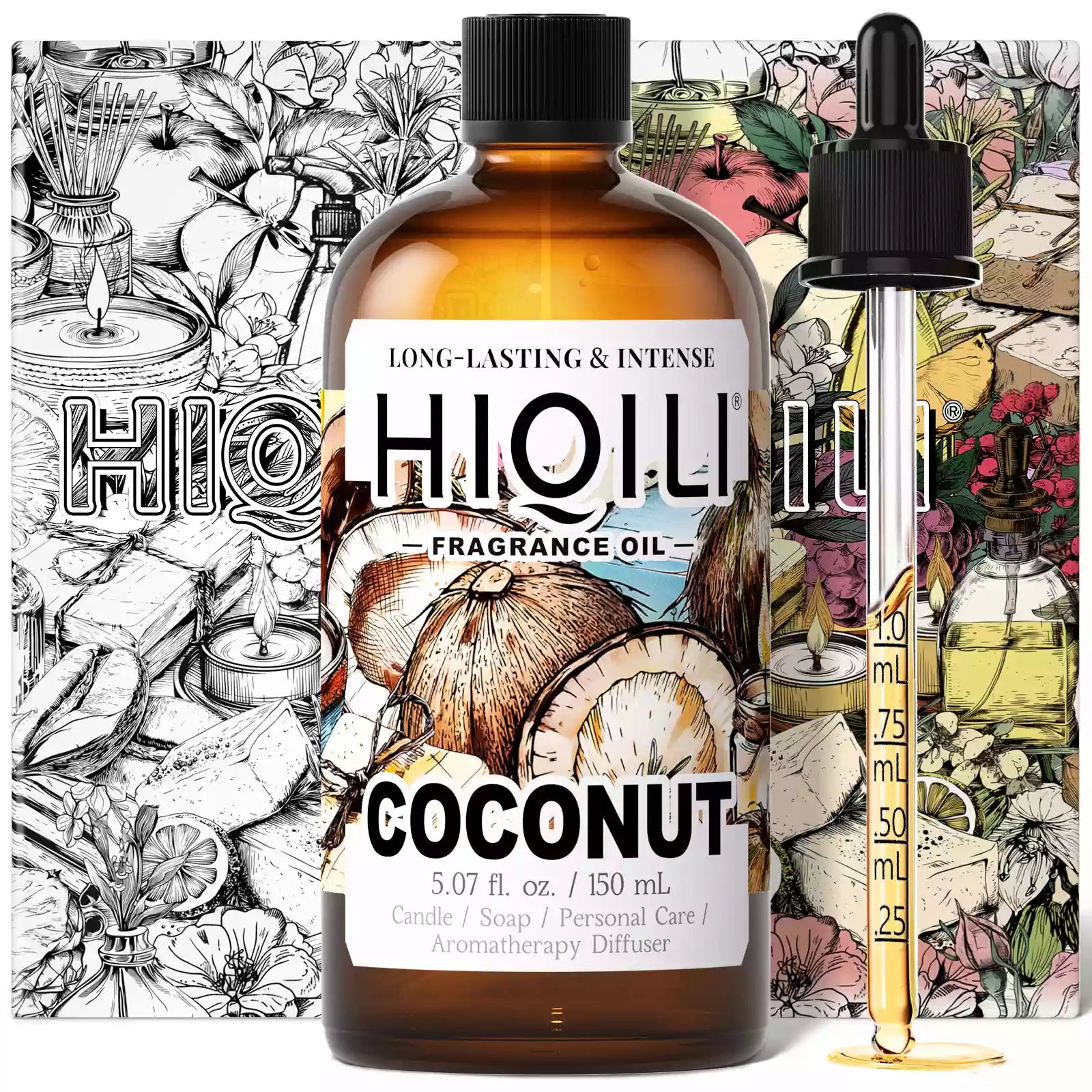 HIQILI Coconut Fragrance Oil 150 mL bottle with dropper