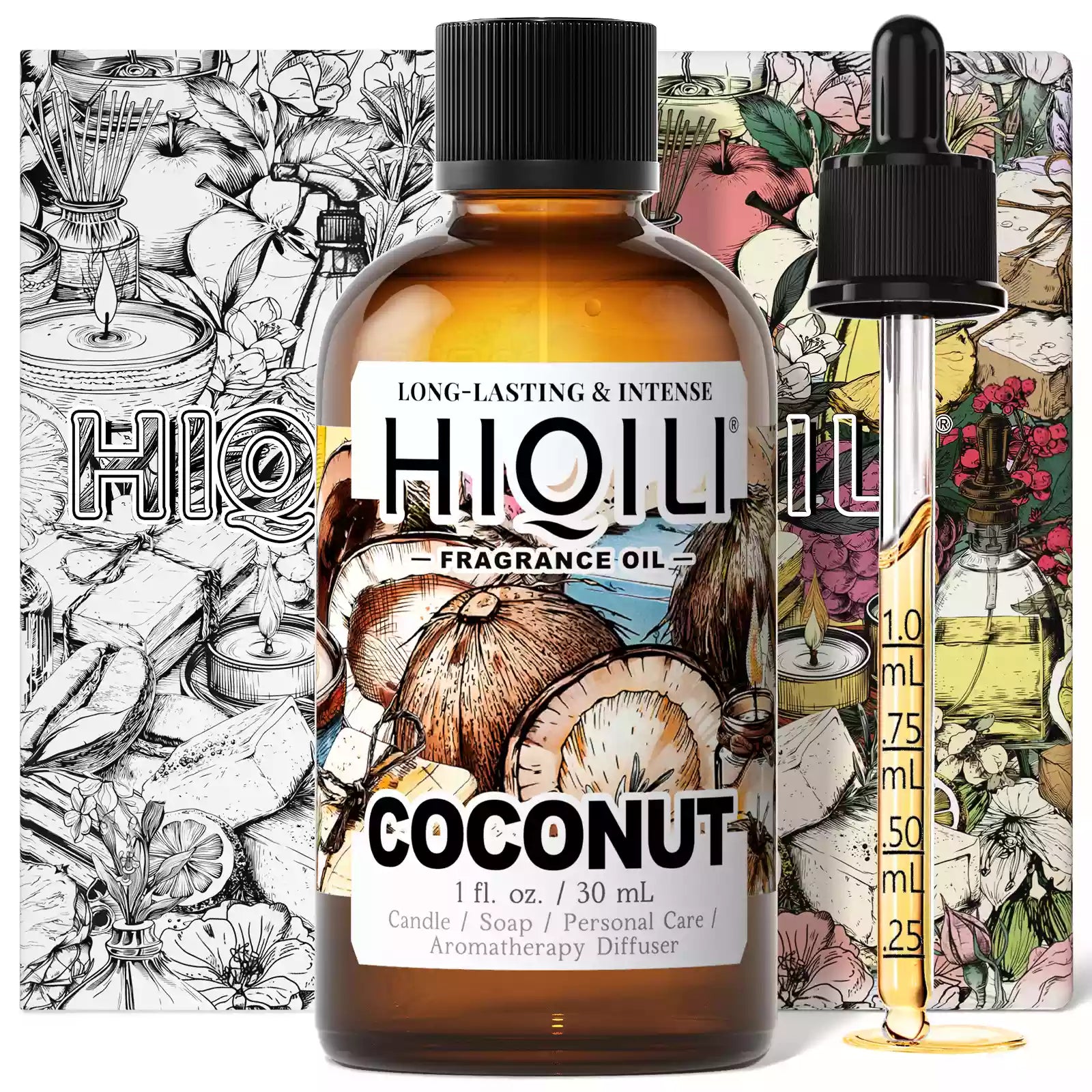 HIQILI Coconut Fragrance Oil 30 mL bottle with dropper