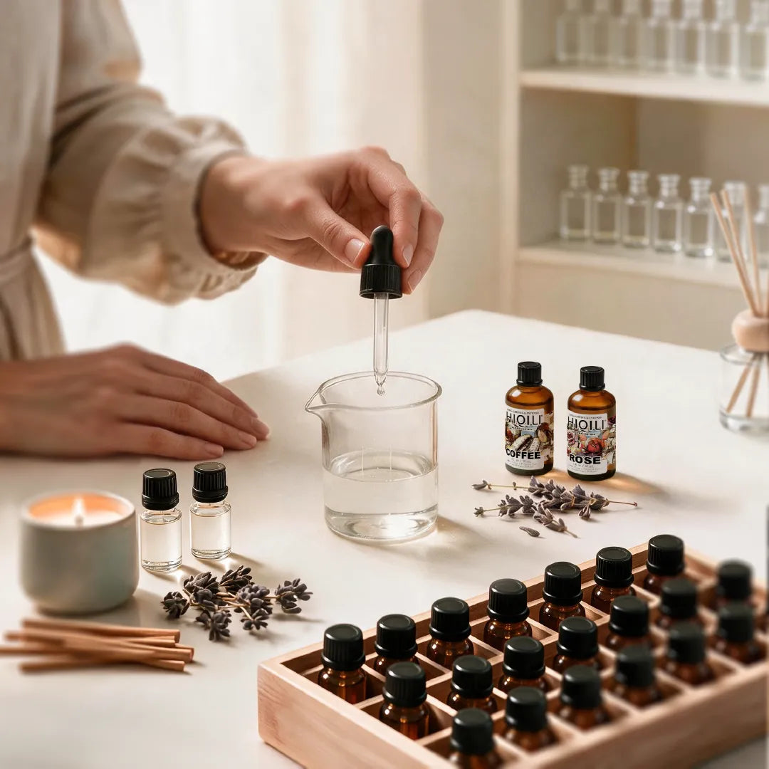 HIQILI fragrance oil community scene featuring fragrance oils, scent testing, and DIY fragrance blending.
