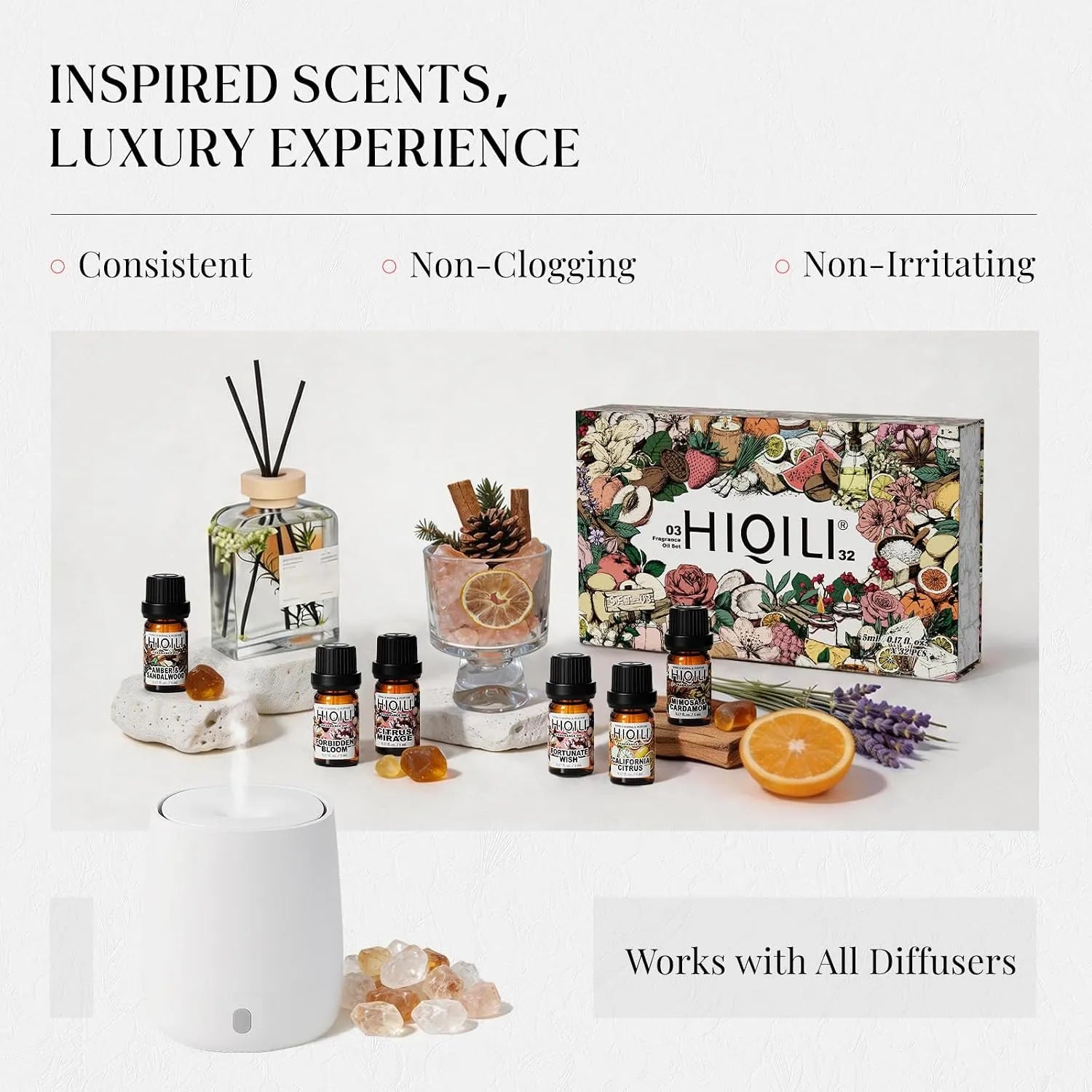 HIQILI fragrance oil discovery set for compatible diffusers and home aroma projects