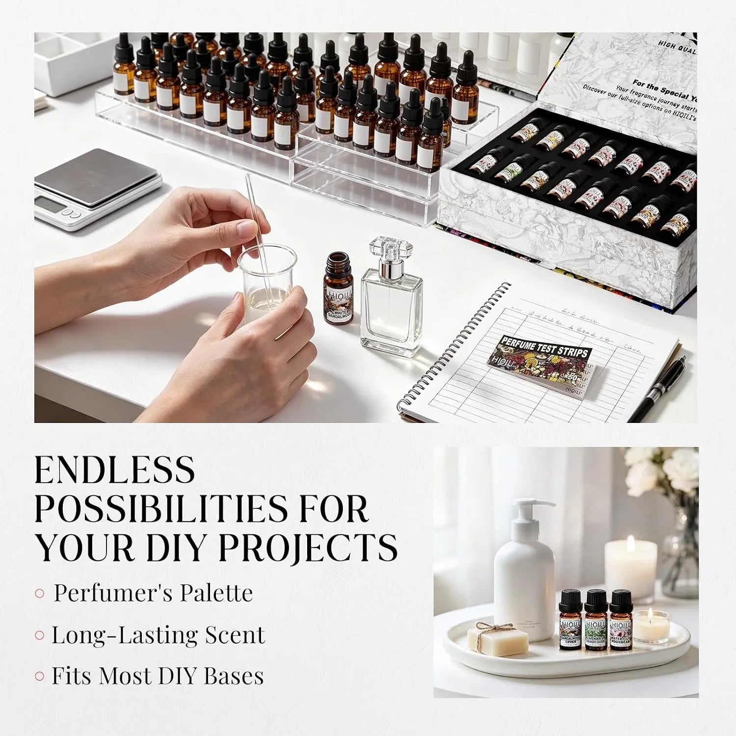 HIQILI fragrance oil set used for DIY perfume testing and scent blending