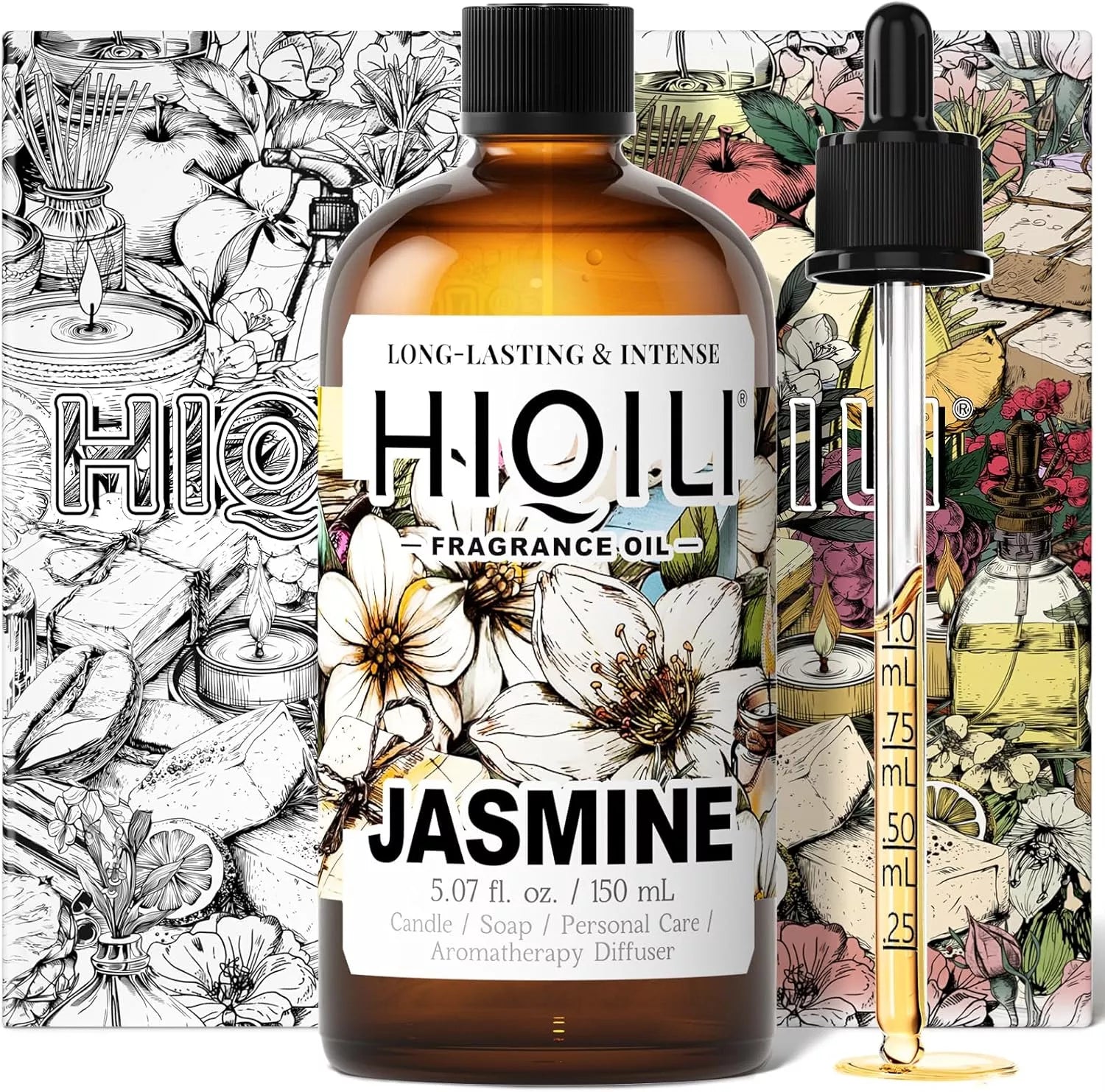 HIQILI Jasmine Fragrance Oil 150 mL bottle with dropper