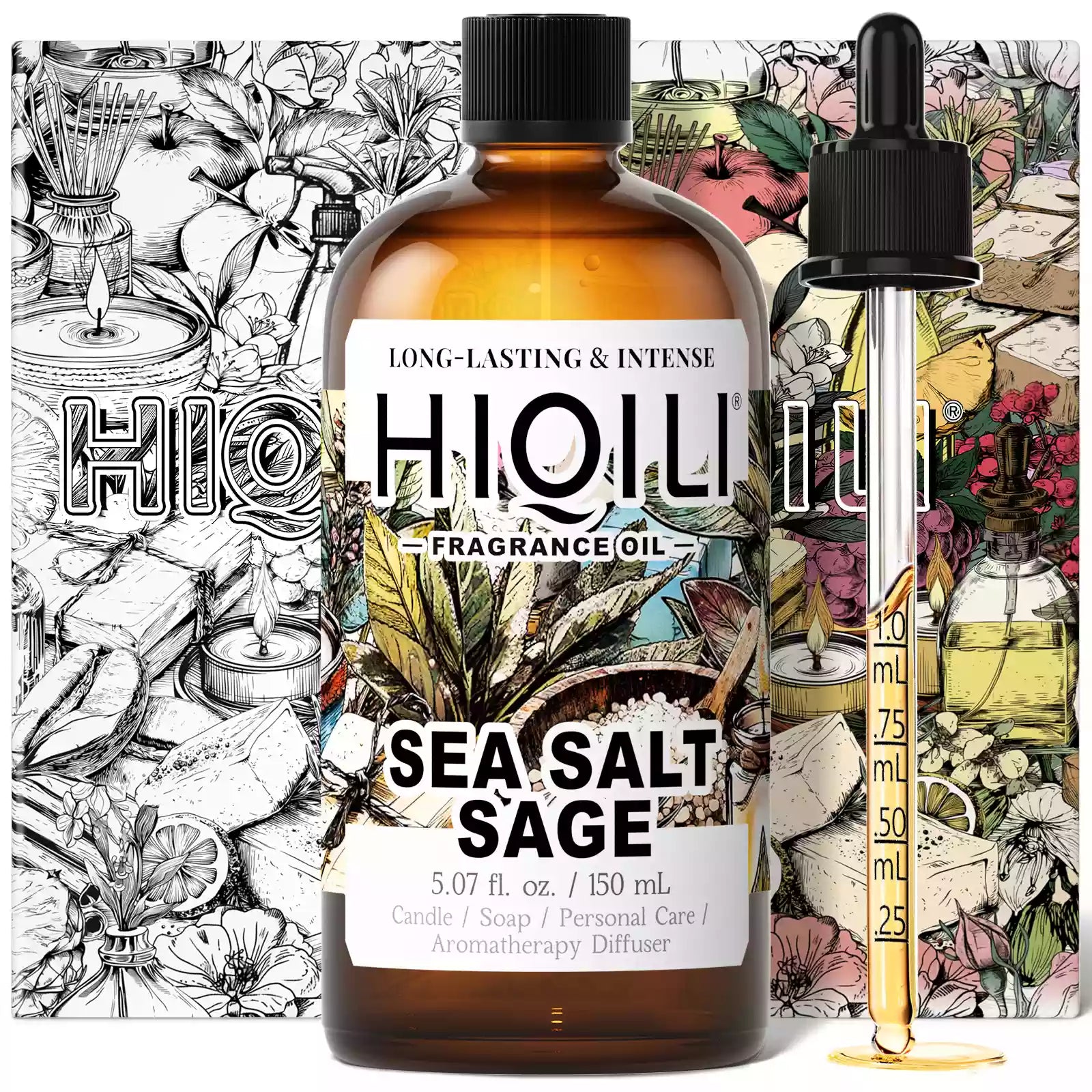 HIQILI Sea Salt Sage Fragrance Oil 150 mL bottle with dropper