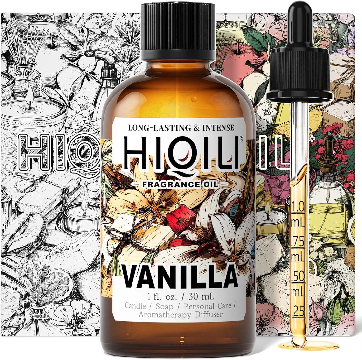 HIQILI Vanilla Fragrance Oil 30 mL bottle with dropper