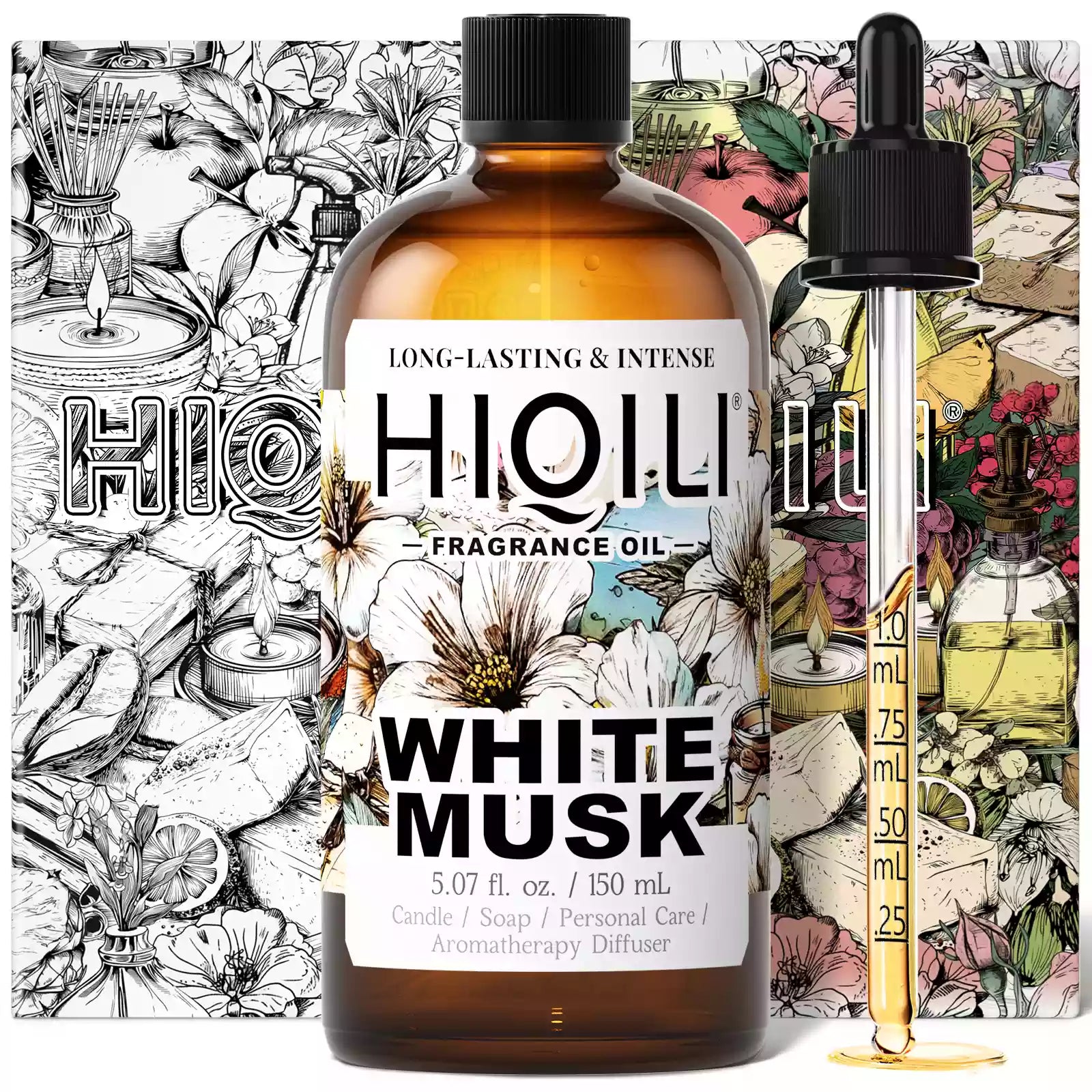 HIQILI White Musk Fragrance Oil 150 mL bottle with dropper