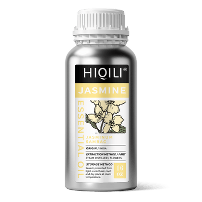 HIQILI 16 oz bulk Jasmine Essential Oil aluminum bottle, Jasminum sambac sourced from India.